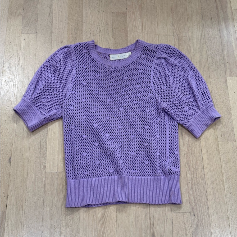 Happy Nature Purple Knit Short Sleeve Sweater Size S
